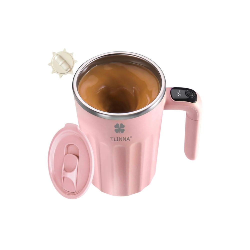 TLINNA Electric Stirring Mug Pink Automatic Magnetic Self Stirring Coffee CupNEW